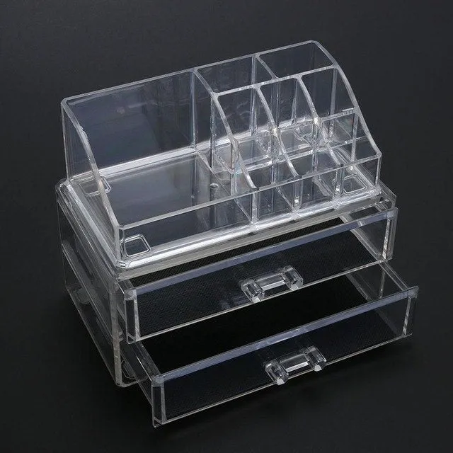 2 Drawers Makeup Organizer Plastic Cosmetic Storage Box Jewelry Container Toiletry Make up Organizer Case Cosmetic Office Boxes