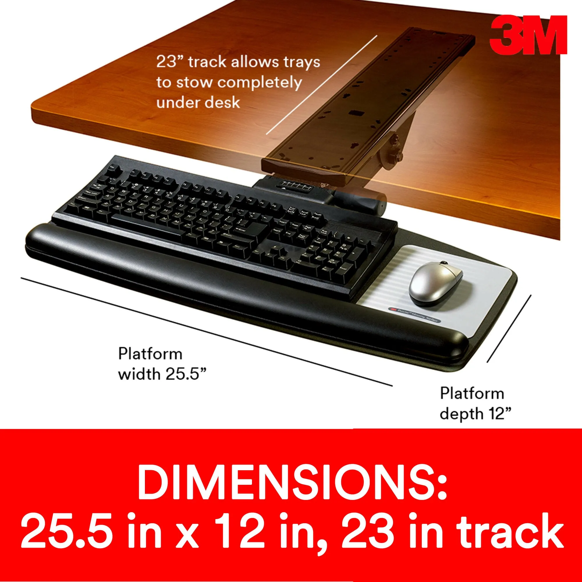 3M Adjustable Keyboard Tray AKT170LE, 26.5 in x 23 in x 8 in