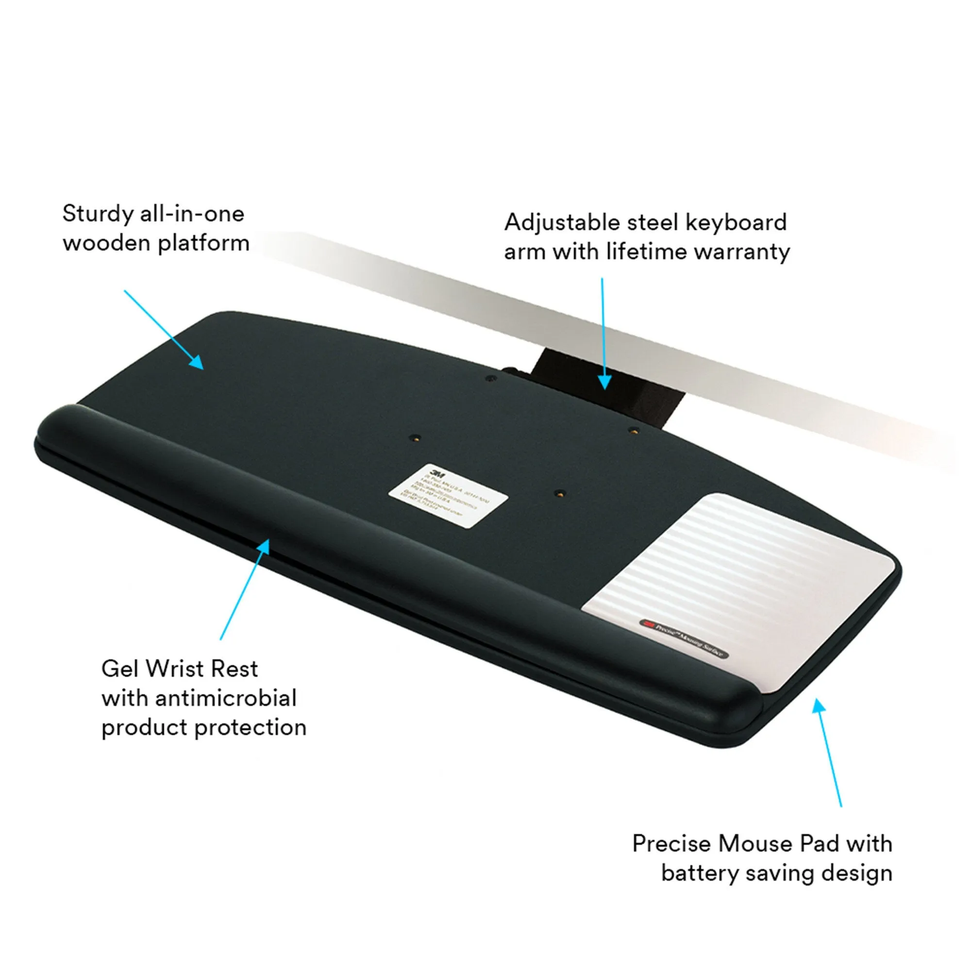 3M Adjustable Keyboard Tray AKT170LE, 26.5 in x 23 in x 8 in