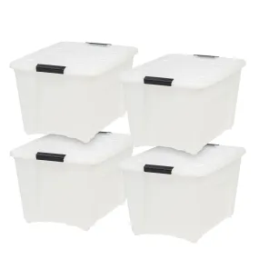 53 Qt. Plastic Storage Bin Tote Organizing Container with Durable Lid and Secure Latching Buckles, Stackable and Nestable, 4 Pack, Pearl with Black Buckle