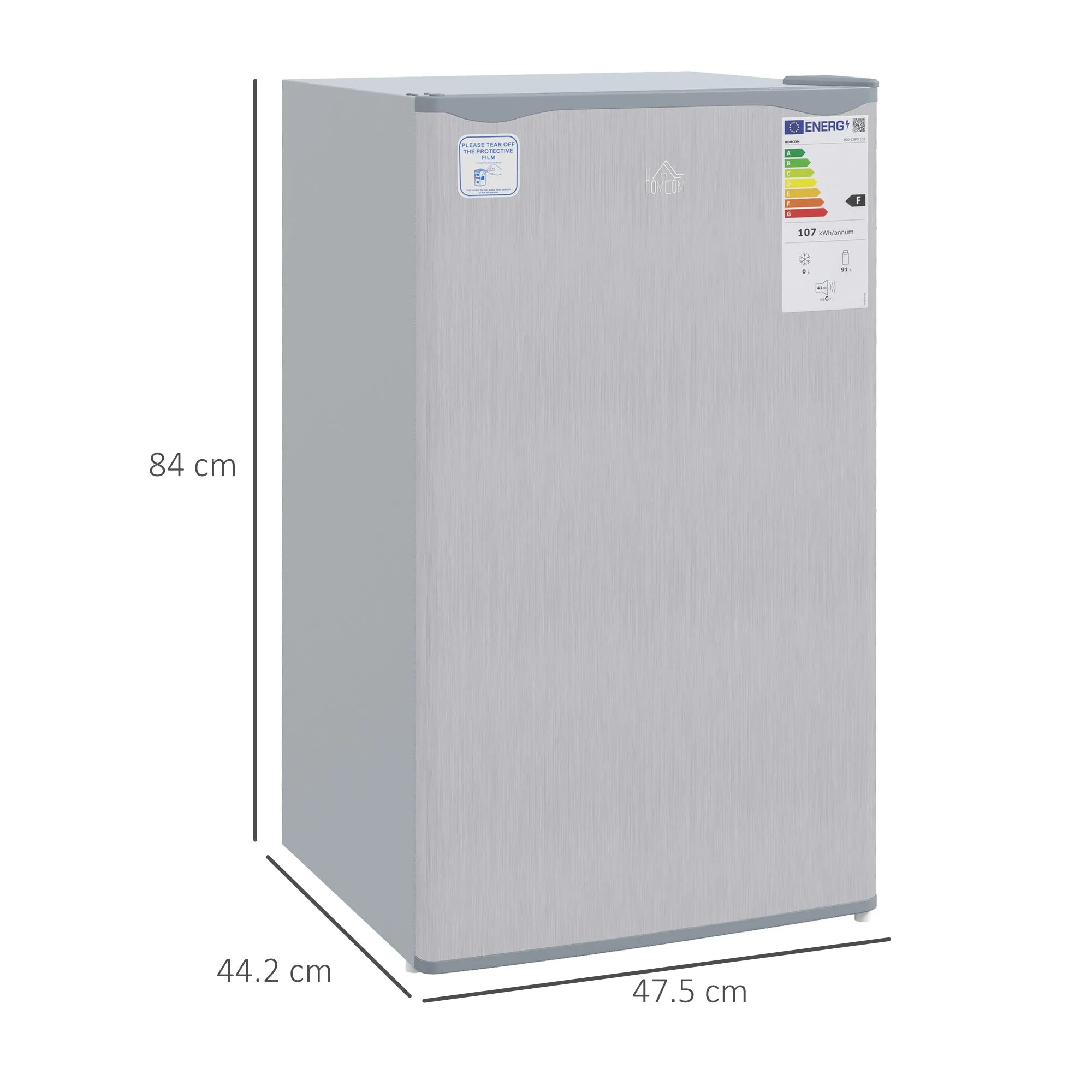 91 Litre Freestanding Under Counter Fridge Freezer w/ Chiller Box, Reversible Door, Adjustable Thermostat, 47.5cm Wide, Noise Level