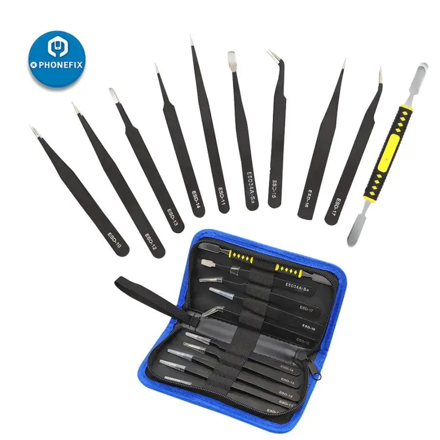 Anti-static Stainless Steel Precision Tweezers Set ESD Repair Toolkit