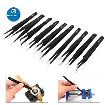 Anti-static Stainless Steel Precision Tweezers Set ESD Repair Toolkit