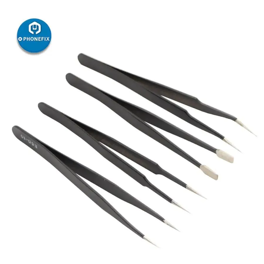 Anti-static Stainless Steel Precision Tweezers Set ESD Repair Toolkit