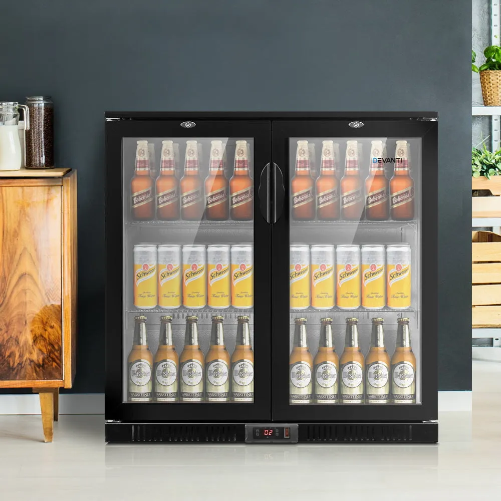 Bar Fridge 2 Glass Door Commercial Display Freeer Drink Beverage Cooler Black