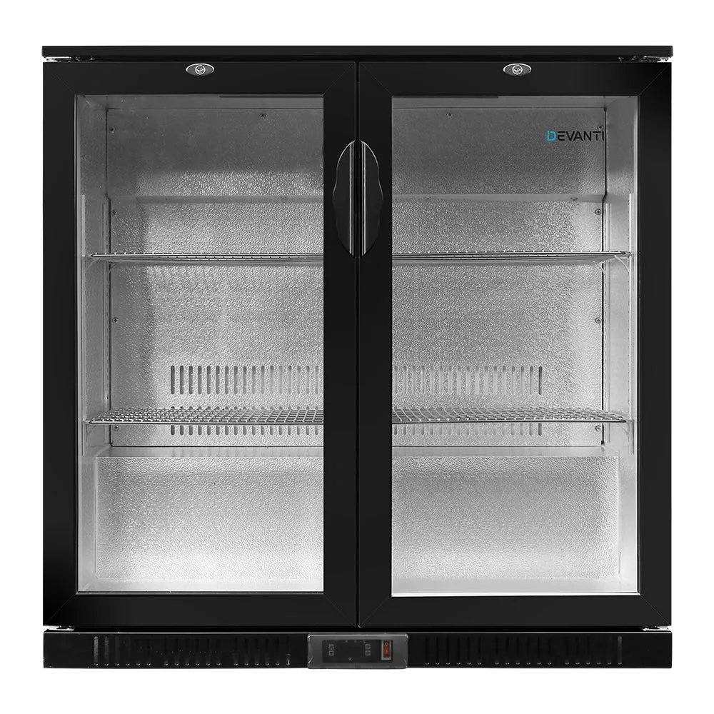 Bar Fridge 2 Glass Door Commercial Display Freeer Drink Beverage Cooler Black