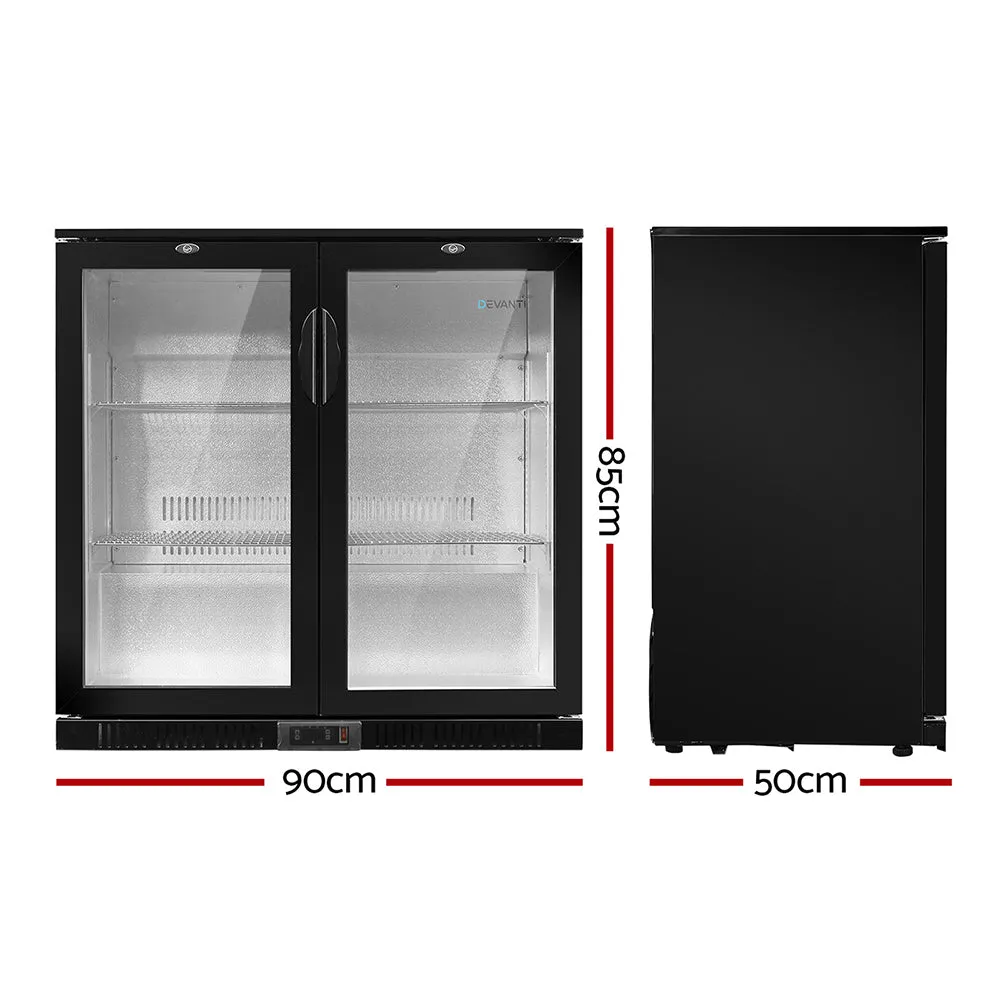 Bar Fridge 2 Glass Door Commercial Display Freeer Drink Beverage Cooler Black