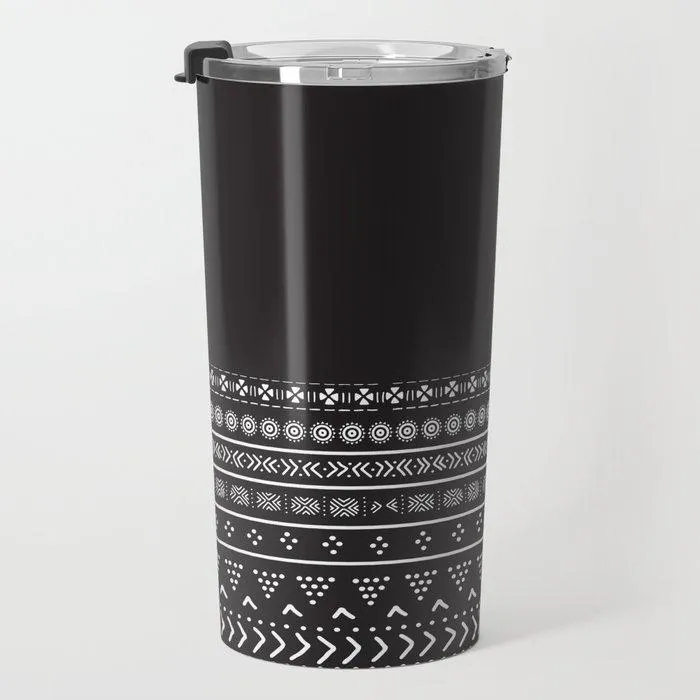 Carbon Black Mudcloth Boho Bespoke Travel Mug