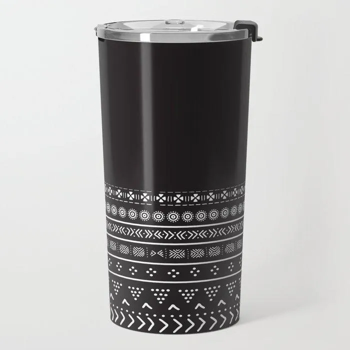 Carbon Black Mudcloth Boho Bespoke Travel Mug