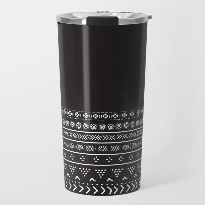 Carbon Black Mudcloth Boho Bespoke Travel Mug