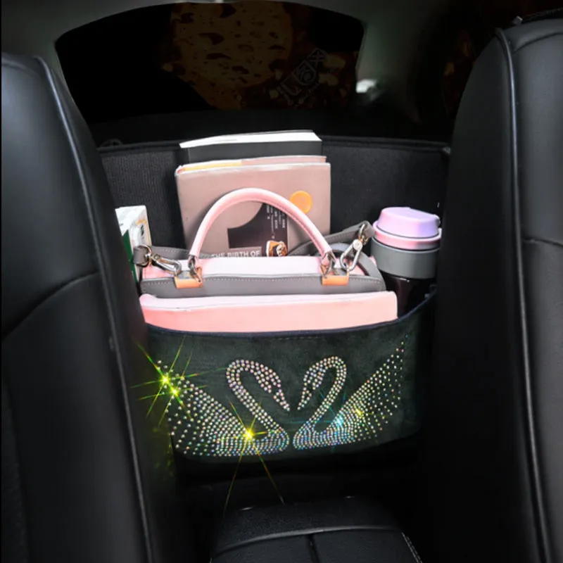 Crystal Rhinestone Car Storage Bag Organizers