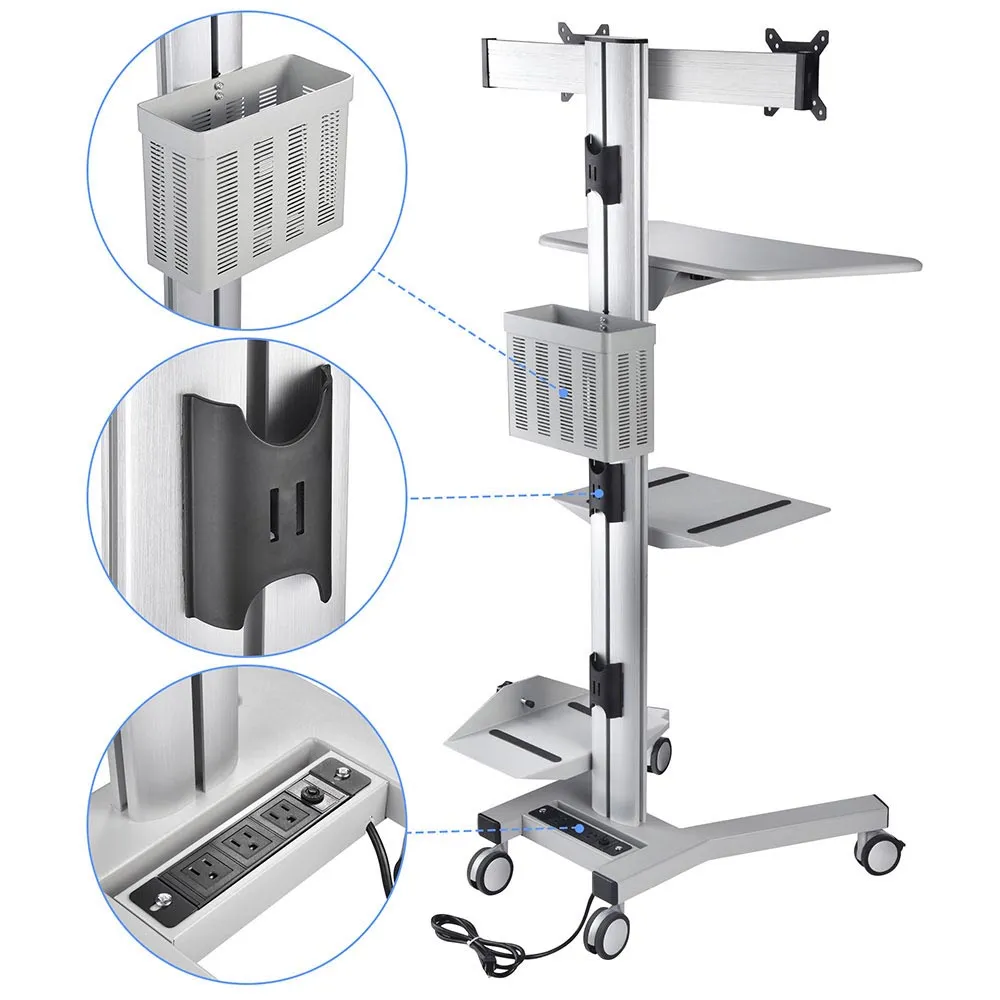 DIY Mobile Workstation Cart Computer Workstation 2-Monitor