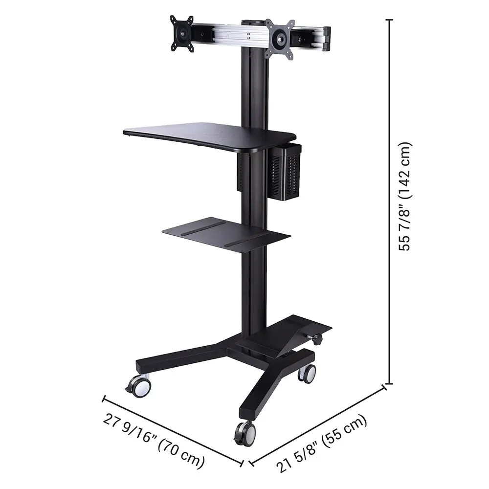 DIY Mobile Workstation Cart Computer Workstation 2-Monitor