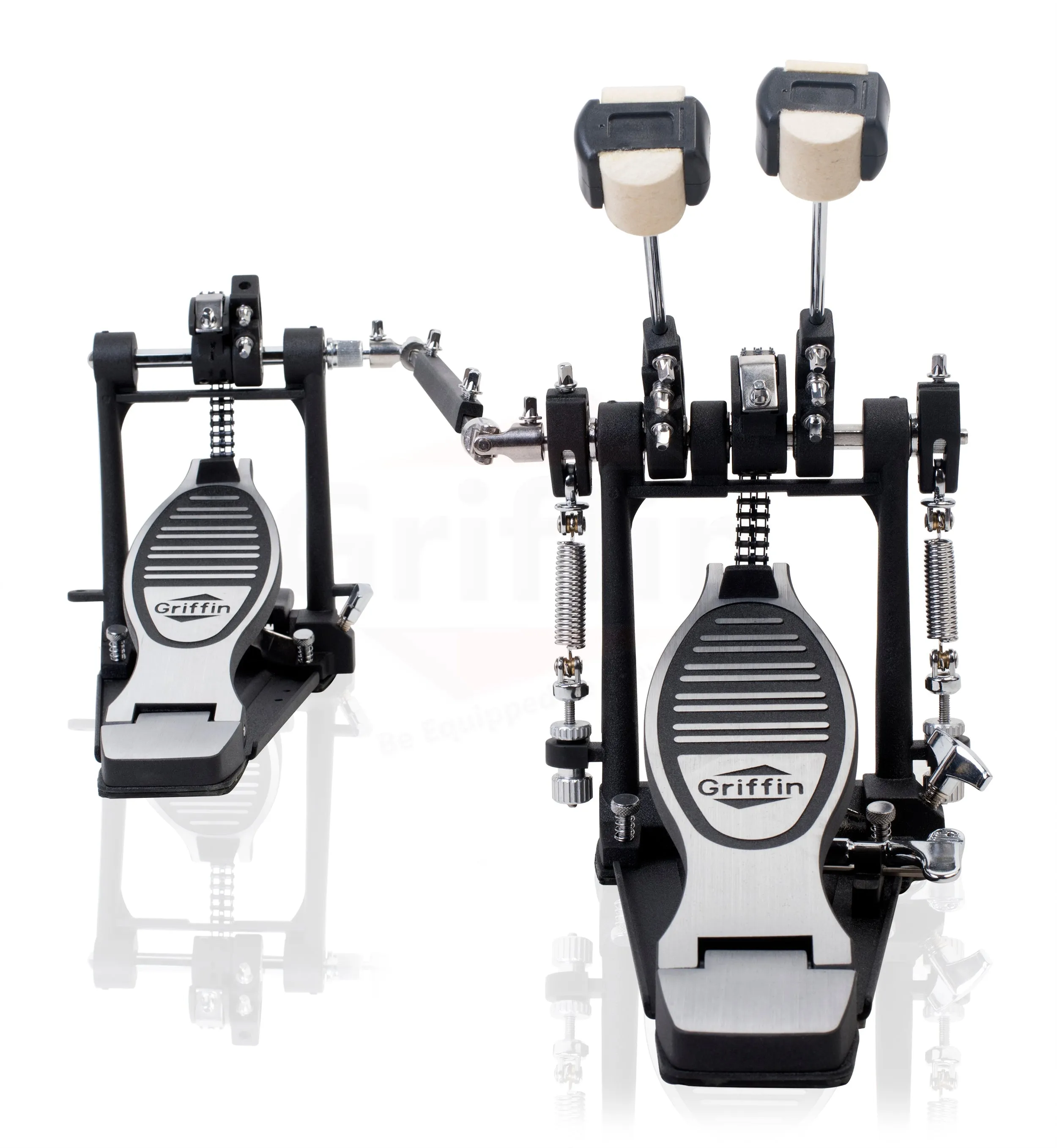 Double Kick Drum Pedal for Bass Drum by GRIFFIN - Deluxe Twin Set Foot Pedal - Quad Sided Beater Heads - Dual Pedal Two Chain Drive Hardware by GeekStands.com