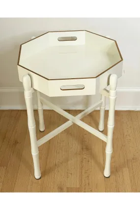 Dove White Lacquer Bamboo Side Table with Tray