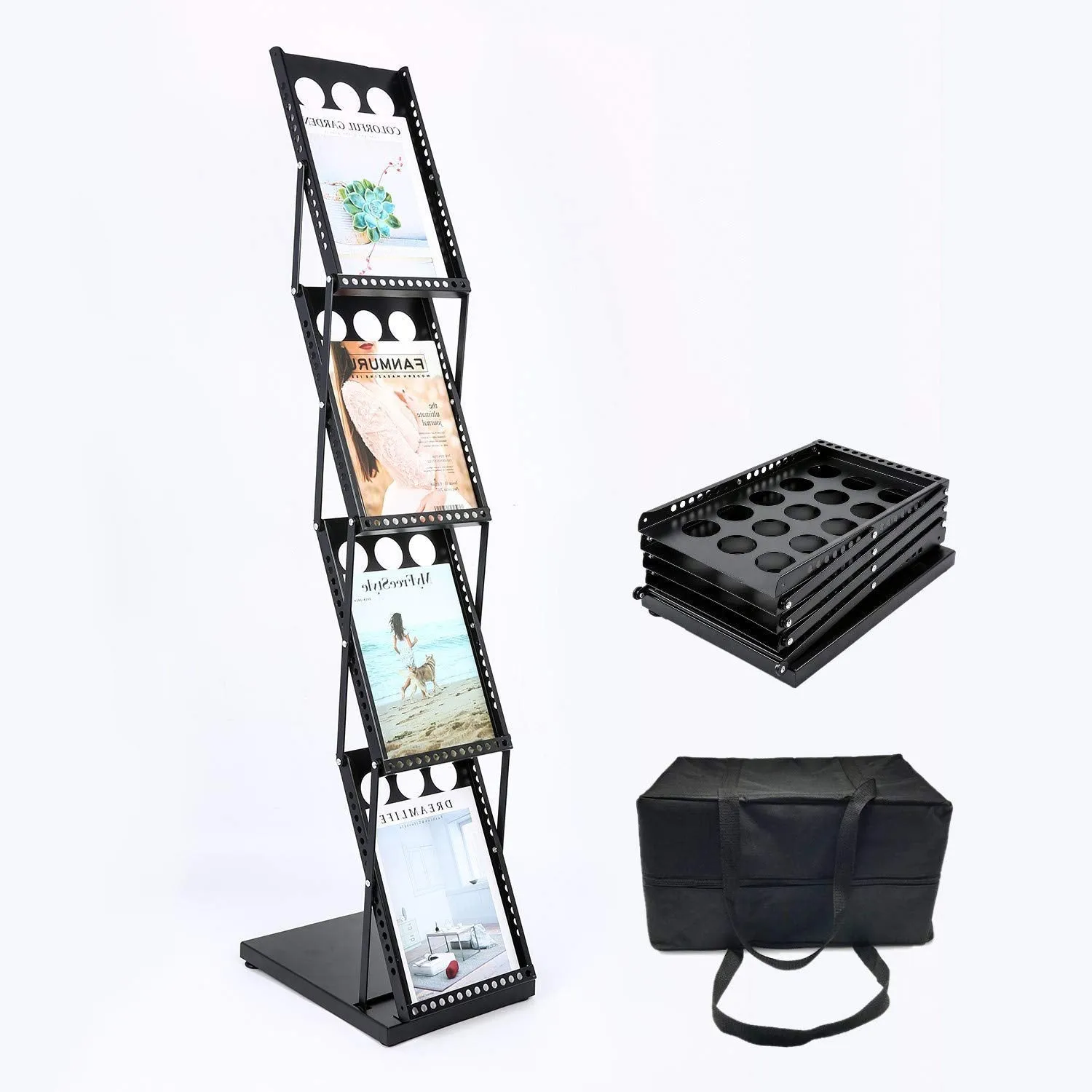 Elegante Premium Cast Iron Catalogue Folding Magazine, Brochure Holder Rack for Storefront (Black)