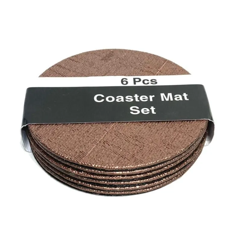 Faux Leather Coaster Mat Set Round (6 Pieces)