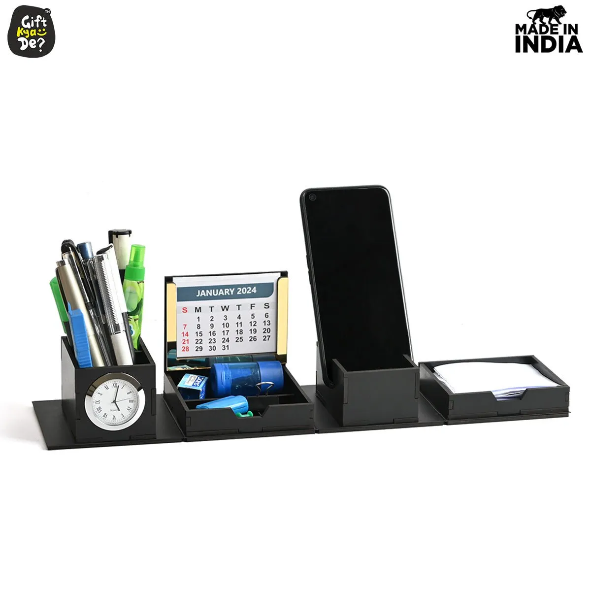 Foldable All in One Office Desk Organizer With Clock, Calendar 2025 & Mobile Stand | Desk Accessories