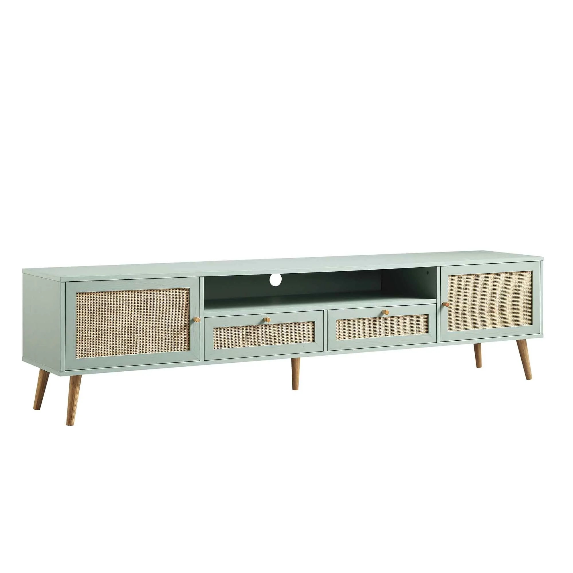 Frances Woven Rattan 200cm Wide TV Unit, Mint