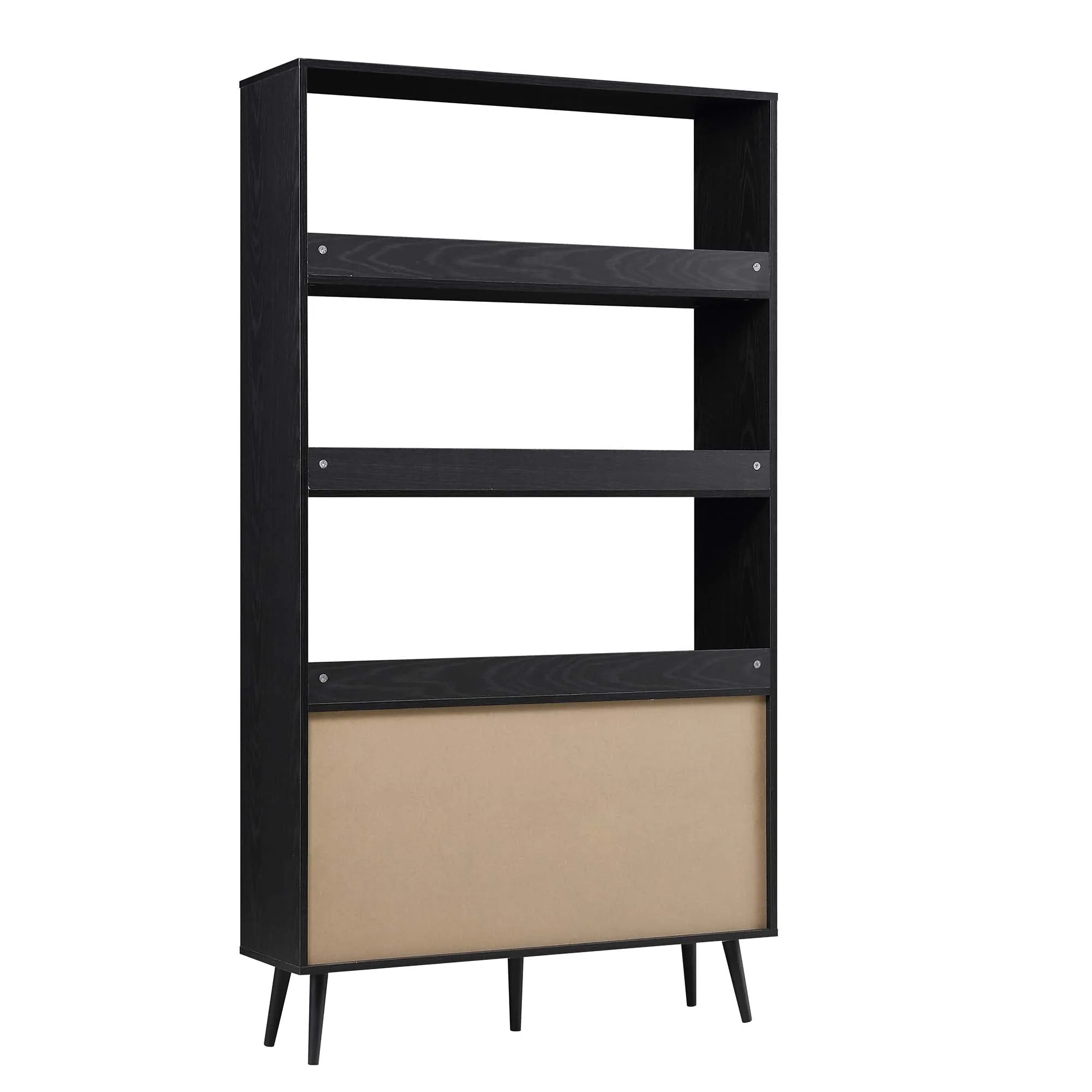 Frances Woven Rattan Bookcase with Doors, Black