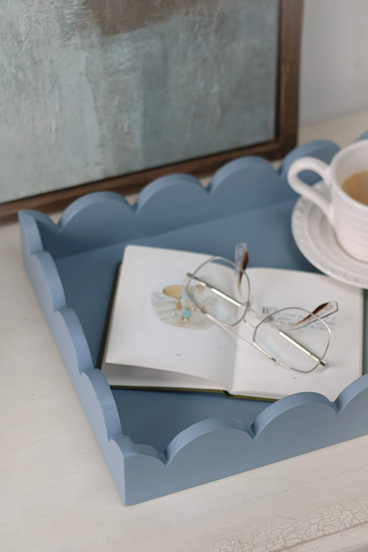 Grey Rectangular Tray with Scallop Edges