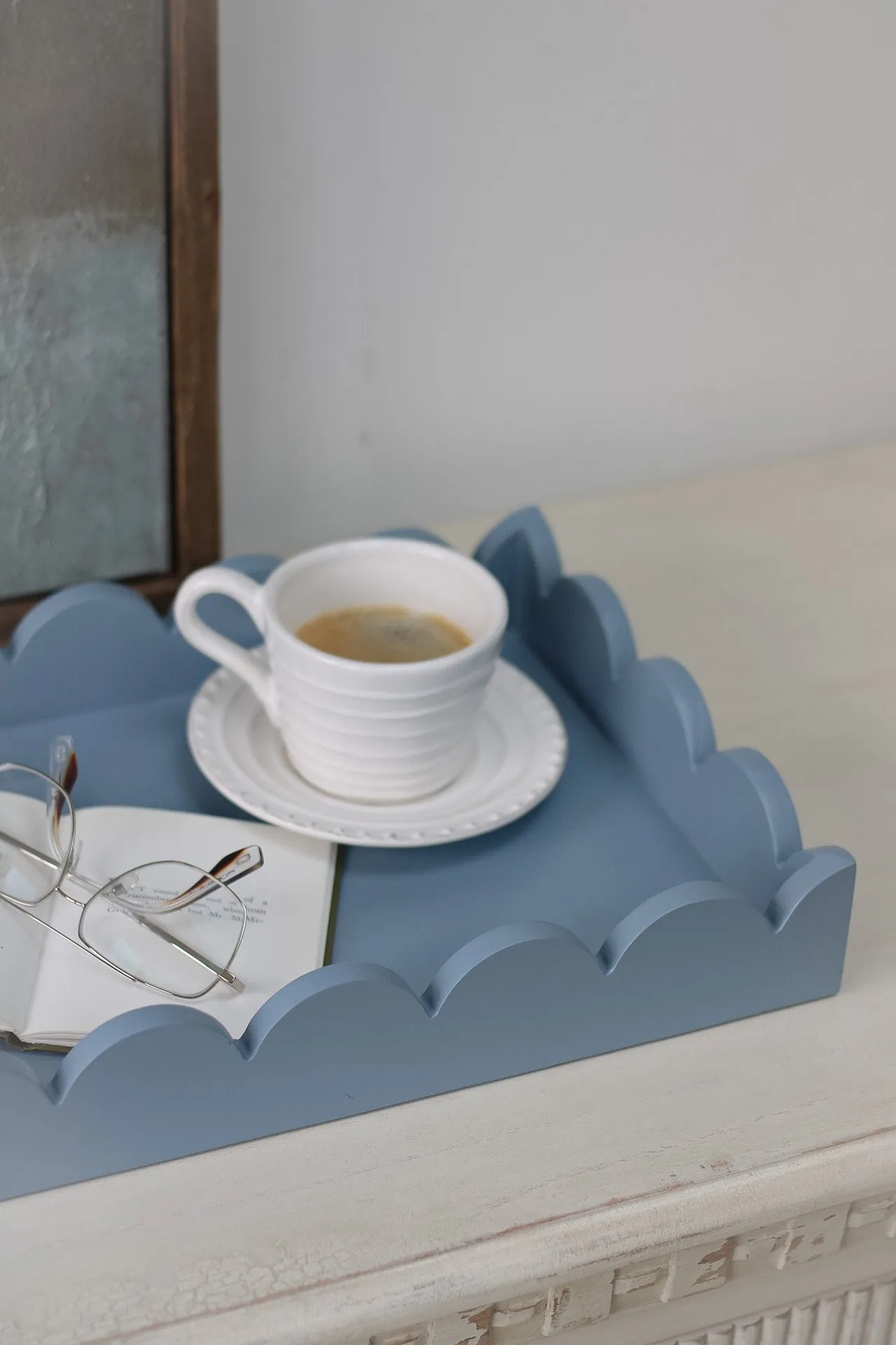 Grey Rectangular Tray with Scallop Edges