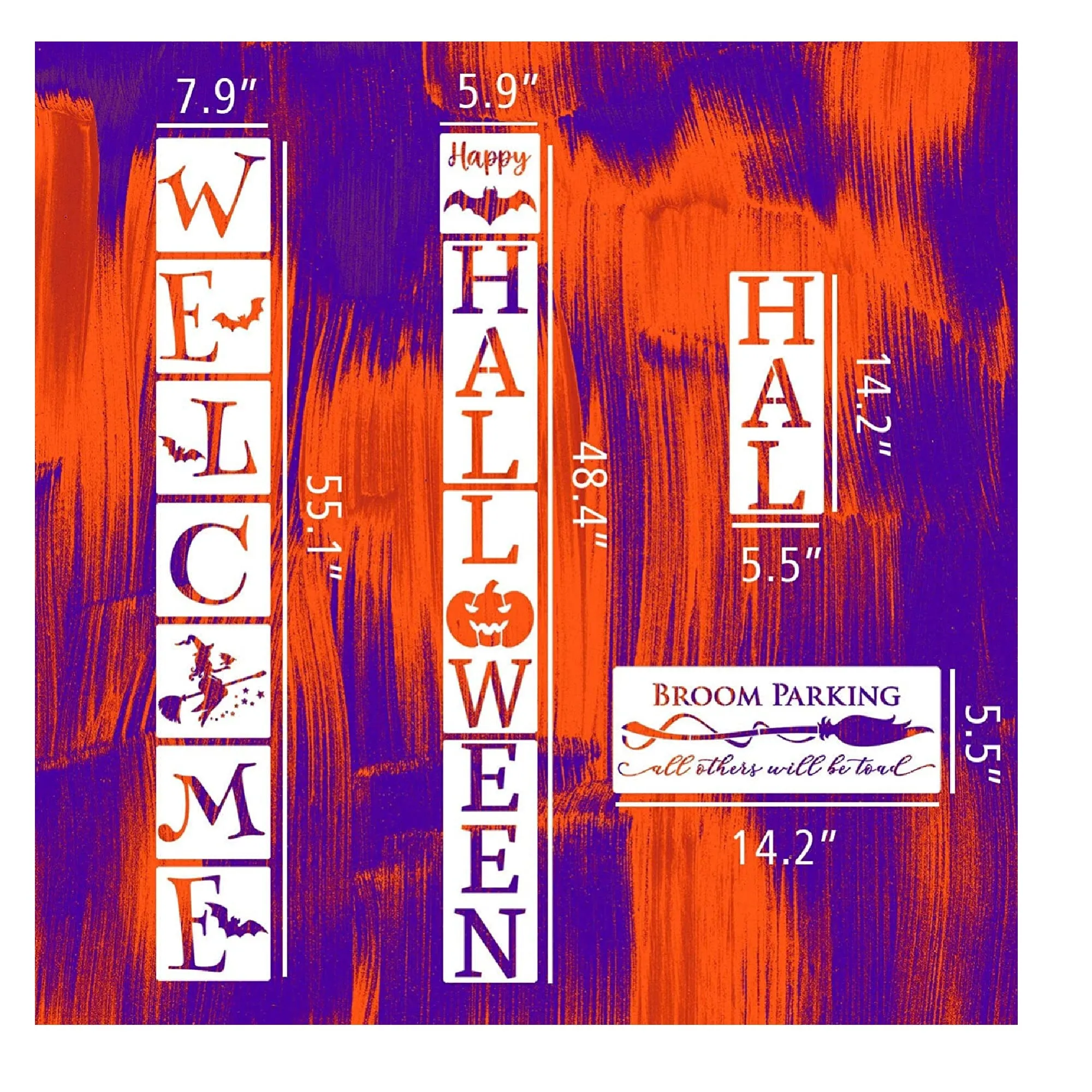 Halloween Welcome Stencils to Paint | Large Happy Halloween Spooky Stencil | Hocus Pocus | Broom Parking | Trick or Treat Drawing Stencils