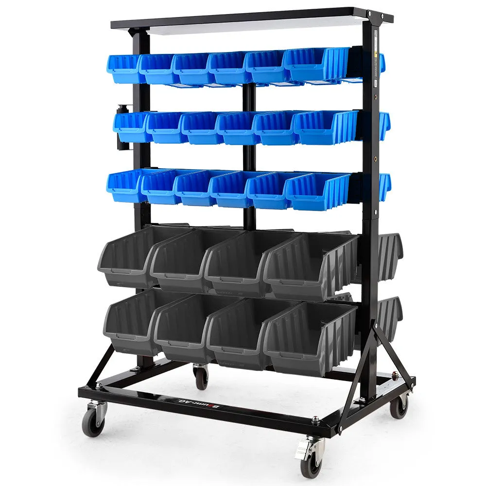 Heavy-Duty 52-Bin Storage Rack System - Mobile, Double-Sided