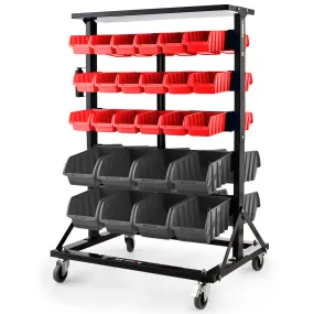 Heavy-Duty Mobile Double-Sided Bin Rack, 52 Bins, Baumr-AG