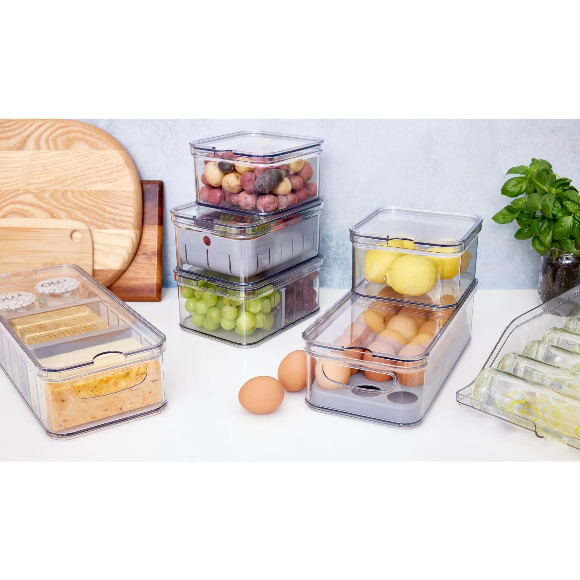 iDesign 7-Piece Recycled Plastic Crisp Refrigerator Organizer Bin Set with Lids