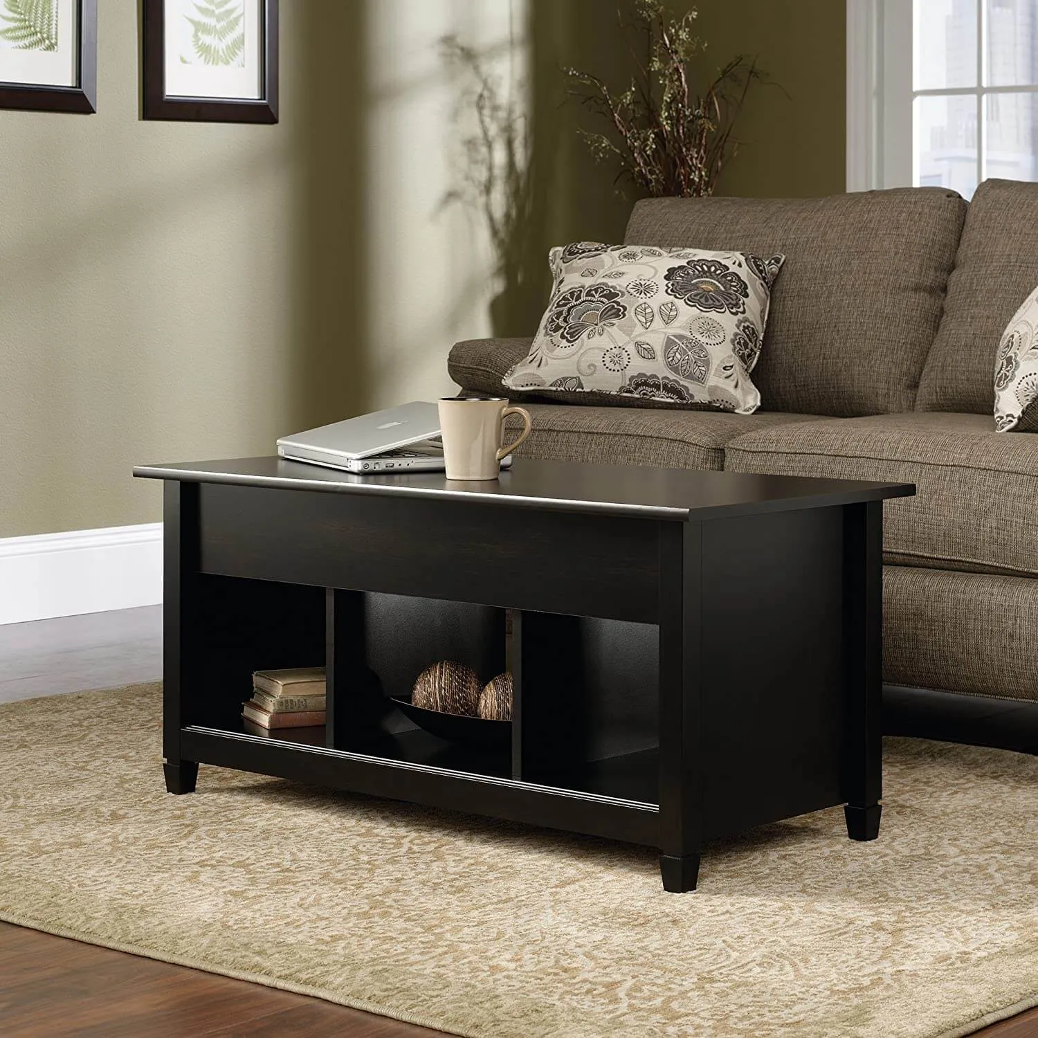 Lift Tabletop Coffee Tables Wood Living Room Furniture Hidden Compartment, Black