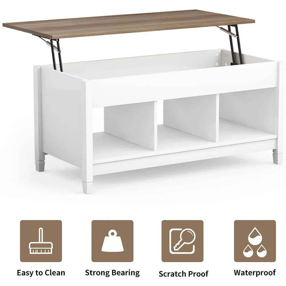 Lift Top Coffee Table Living Room Modern Pop-Up Storage Coffee Table with Hidden Compartment, White