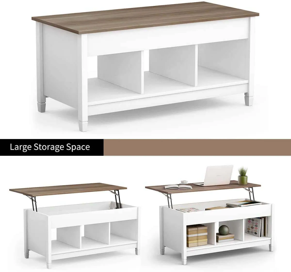 Lift Top Coffee Table Living Room Modern Pop-Up Storage Coffee Table with Hidden Compartment, White