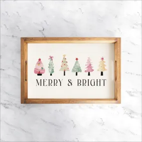 Merry & Bright Festive Christmas Trees Wooden Serving Tray