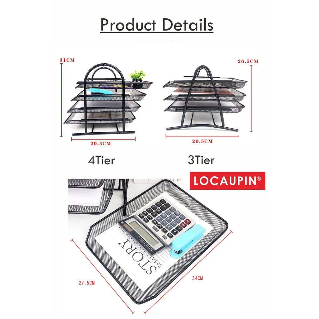 Metal Mesh Office Paper & Letter Tray 4 Step