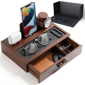 Nightstand Organizer For Men Unique Birthday Gift Wood Phone Docking