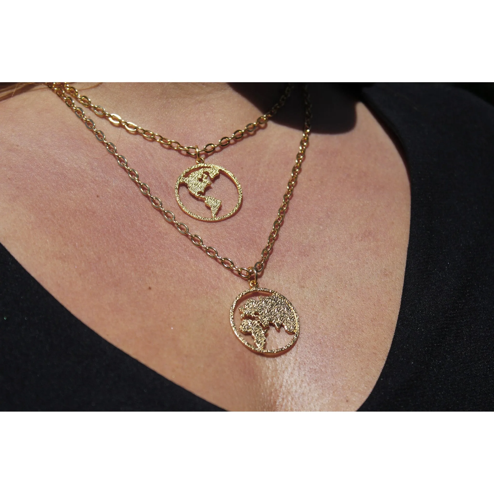 Peace on Earth Double Hemisphere Gold-dipped Necklace (Wholesale)