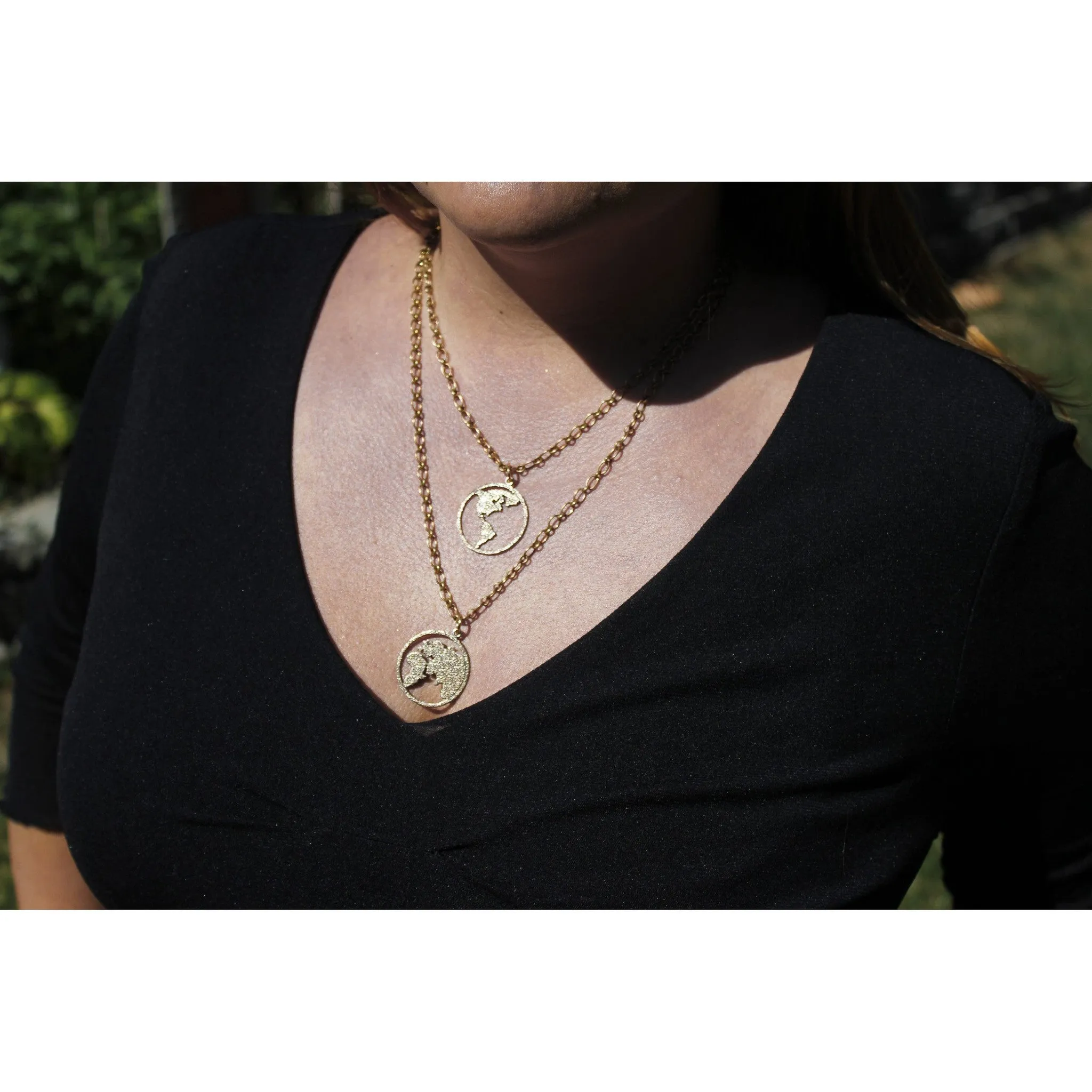 Peace on Earth Double Hemisphere Gold-dipped Necklace (Wholesale)