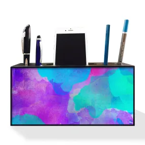 Pen and Mobile Stand Desk Organizer for Office - Watercolors Pink & Blue