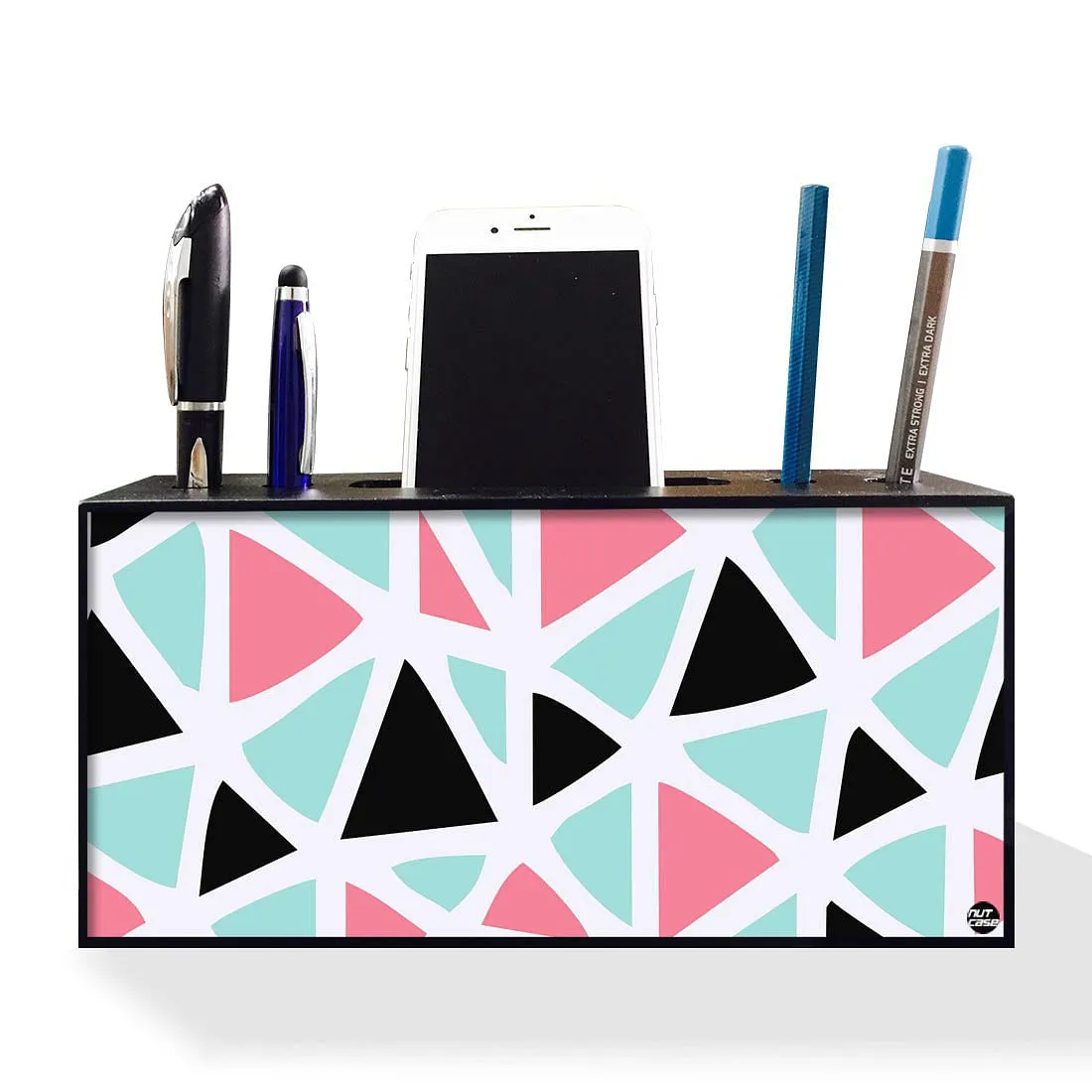 Pen Mobile Stand Holder Desk Organizer - Triangles Pattern