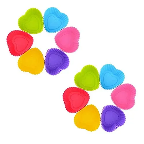 Petals Reusable Non-Stick and Heat Resistant Silicone 12 Pieces Heart Shape Mould for Muffins/Cupcake/Jelly/Cake (Random Colour)