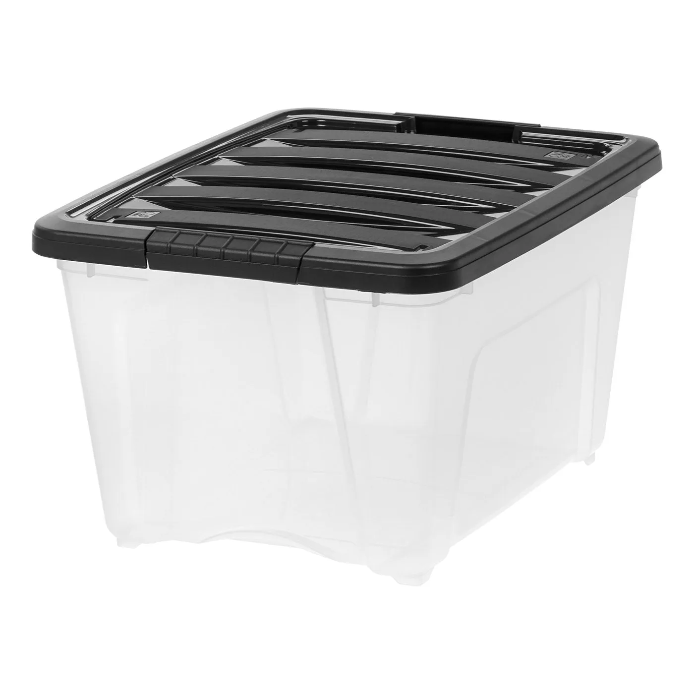 Plastic Storage Bins, Stackable Storage Container with Secure Latching Buckles and Black Lid, 32 Qt.