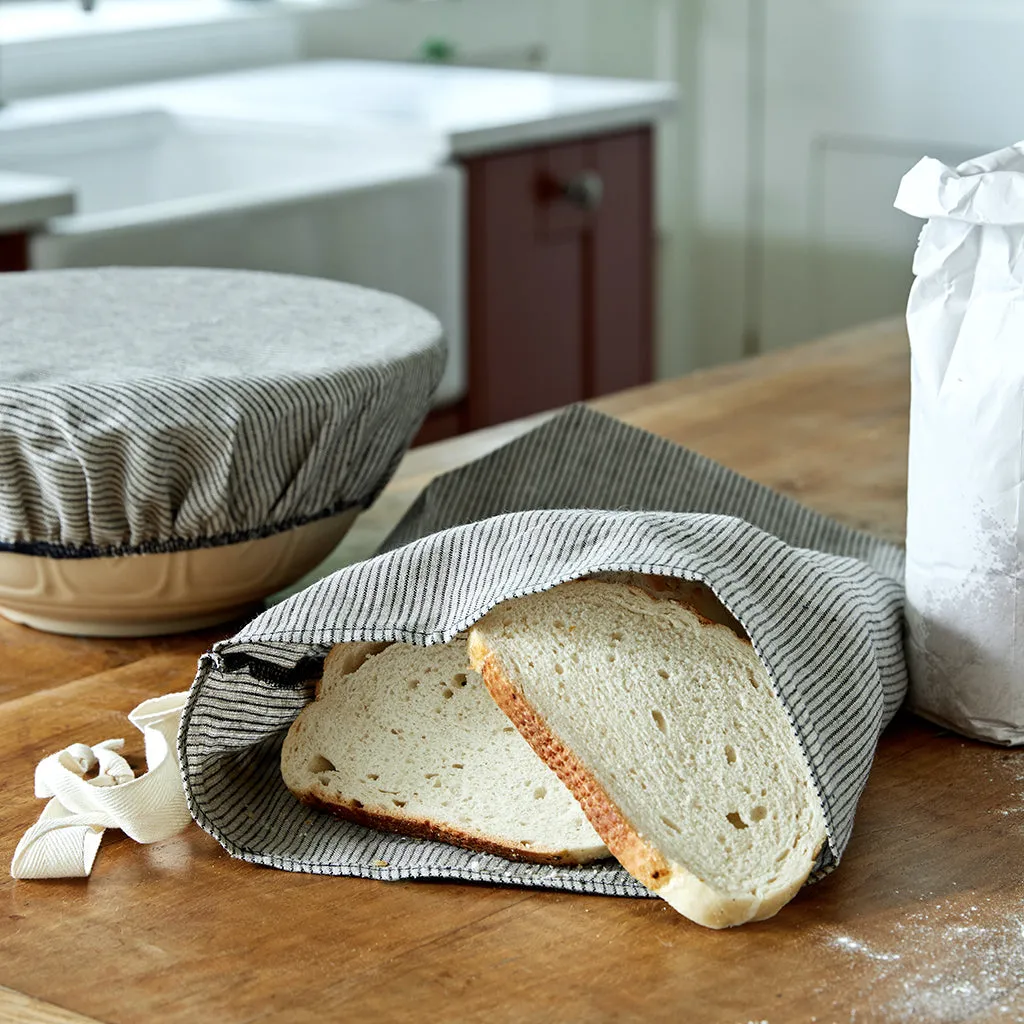 Pure Linen Bread Bag - Dark Blue & Natural Stripes