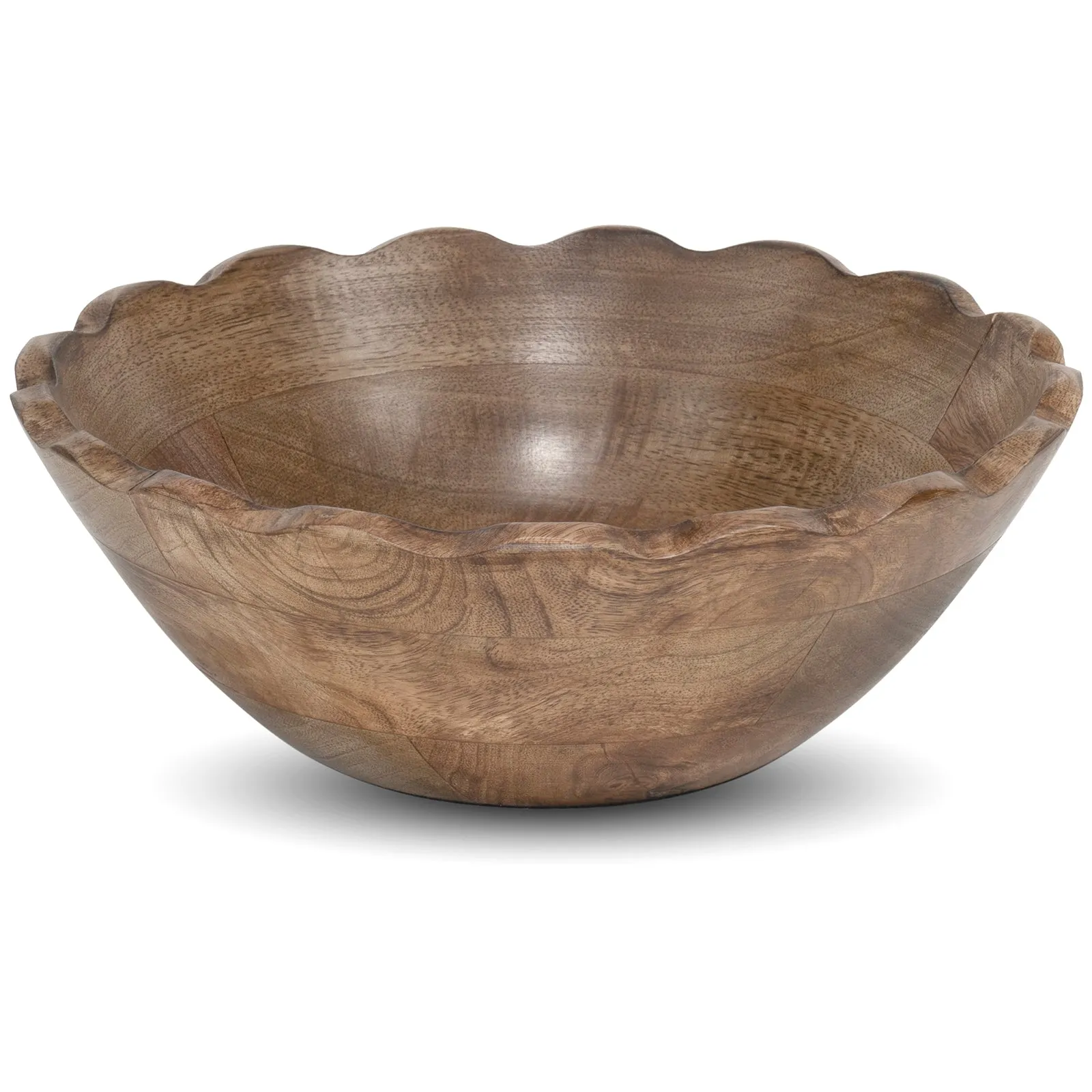 Red Co. 9.75” Large Decorative Wooden Centerpiece Serving Bowl with Wavy Edge, Natural Brown