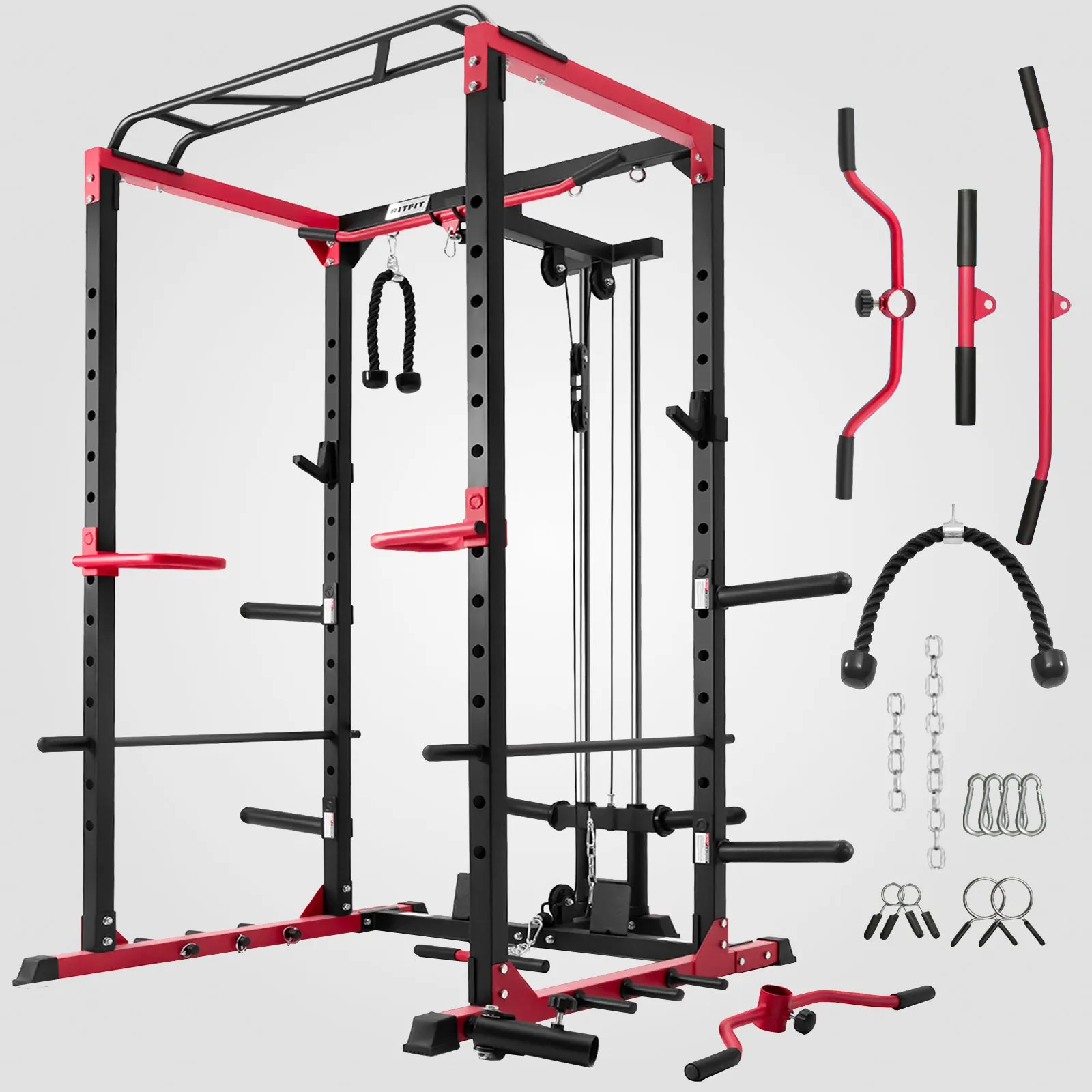 RitFit PPC02C Squat Rack with LAT Pulldown for Home Gym