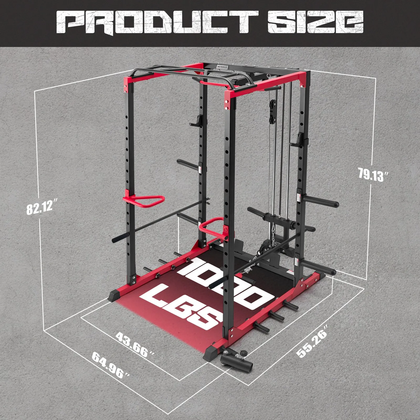 RitFit PPC02C Squat Rack with LAT Pulldown for Home Gym