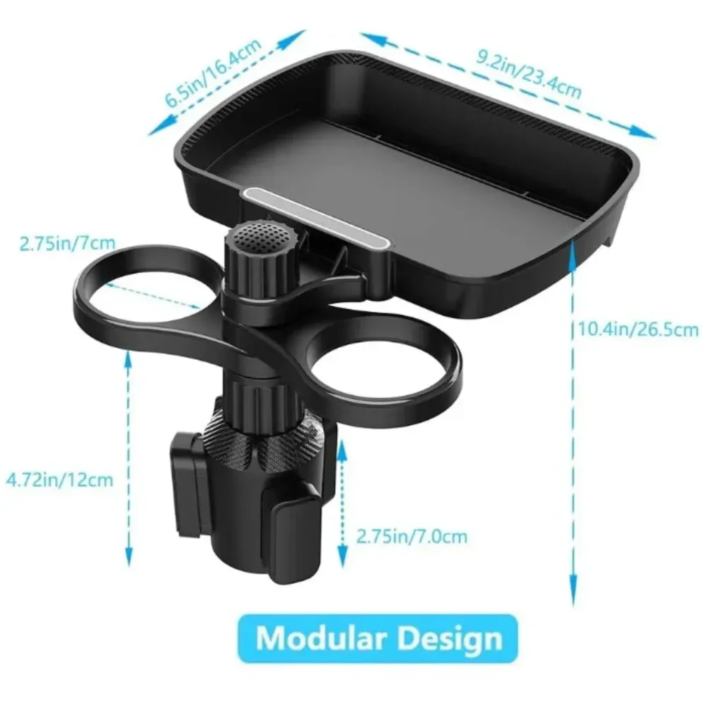 Rotatable Twin Car Cup Holders with Food Tray