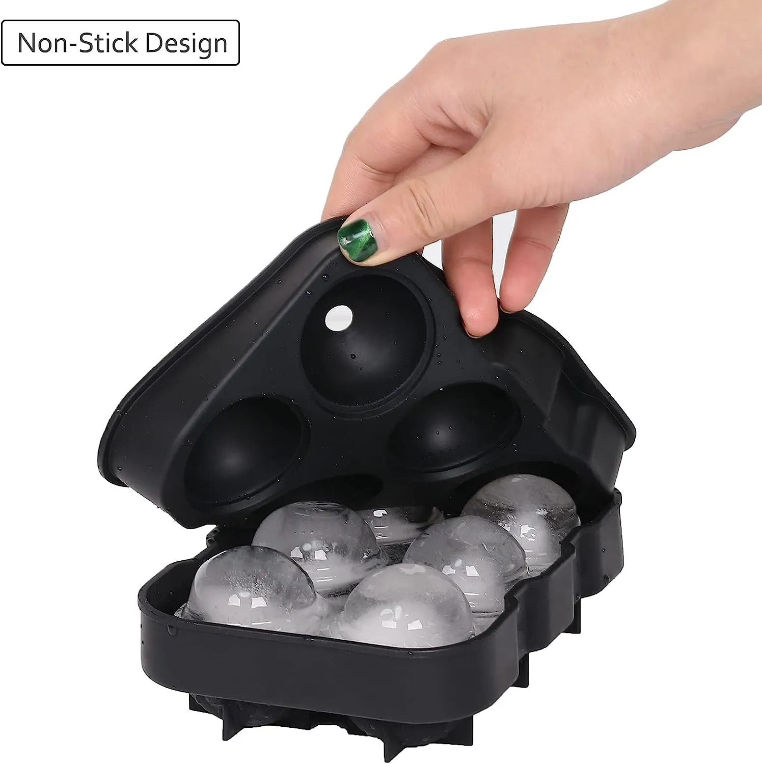 Silicone Sphere Whiskey Ice Ball Maker with Lids & Large Square Ice Cube Molds for Cocktails & Bourbon - Reusable & BPA Free