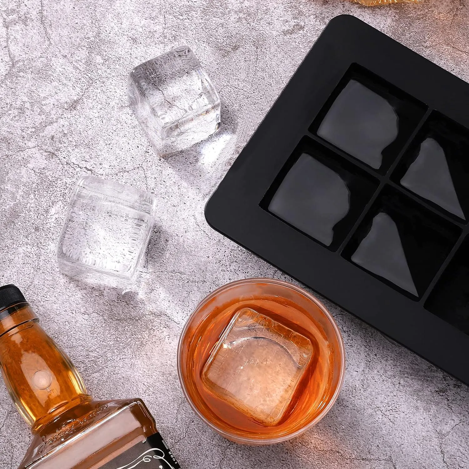 Silicone Sphere Whiskey Ice Ball Maker with Lids & Large Square Ice Cube Molds for Cocktails & Bourbon - Reusable & BPA Free