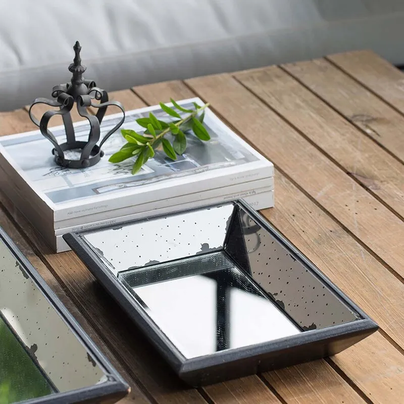 Slandblic Square Glass/Metal Black Coffee Table Tray